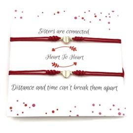 Sisters Bracelet Hearts Connected Adjustable Thread - Set of 2 Red String