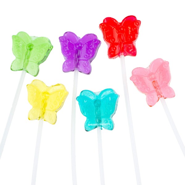 Sparko Sweets Twinkle Lollipop, Butterfly Shapes, 12" Long Stem, Handcrafted in USA, 6 Vibrant Colors, Fruit Flavors, 37.80 Oz, 100 Count
