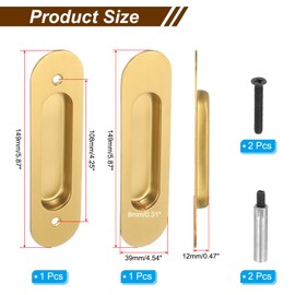 PATIKIL Recessed Finger Flush Pulls 6" Rectangular Pocket Door Handles Sliding Closet Door Pulls Barn Hardware Set with Screws/Sleeve Bolts for Home Bathroom, Gold