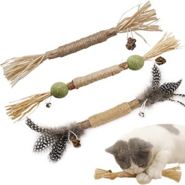 PAZ'S GIFT Cat Toys Natural Cat Chew Toys Set with Catnip and Silvervine, Interactive Teeth Cleaning, 3-Pack