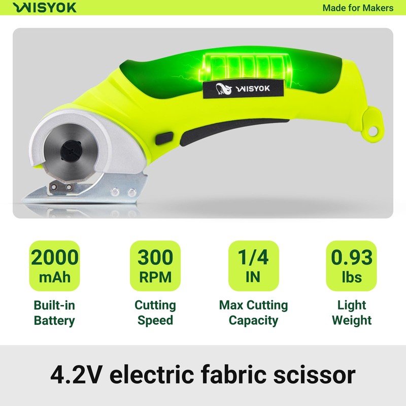 WISYOK Cordless Electric Scissors, 4.2V Rechargeable Cardboard Cutter with Safety