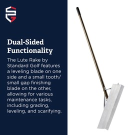 Standard Golf Magnum Lute - 36'' Reversible Flat Head Rake | Used for Golf Courses, Ball Fields, Asphalt Work Landscaping & More | 66'' Straight Handle with T Connection for Added Stability