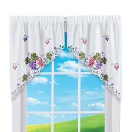 Collections Etc Charming Embroidered Vineyard Vine Kitchen Curtains