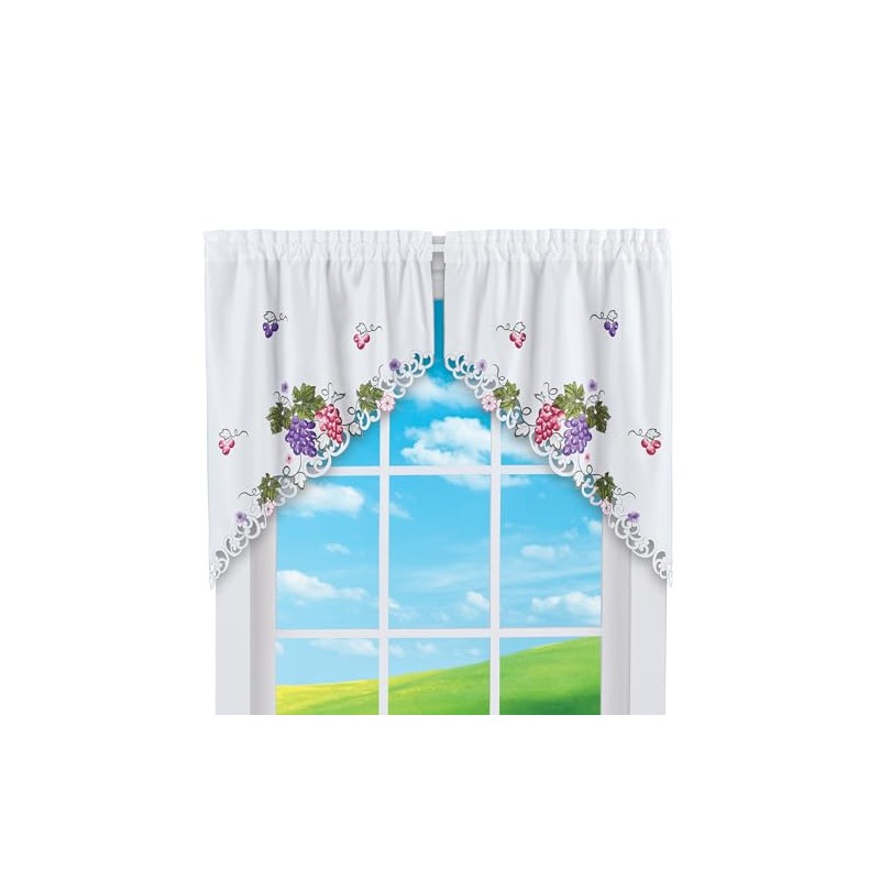 Collections Etc Charming Embroidered Vineyard Vine Kitchen Curtains