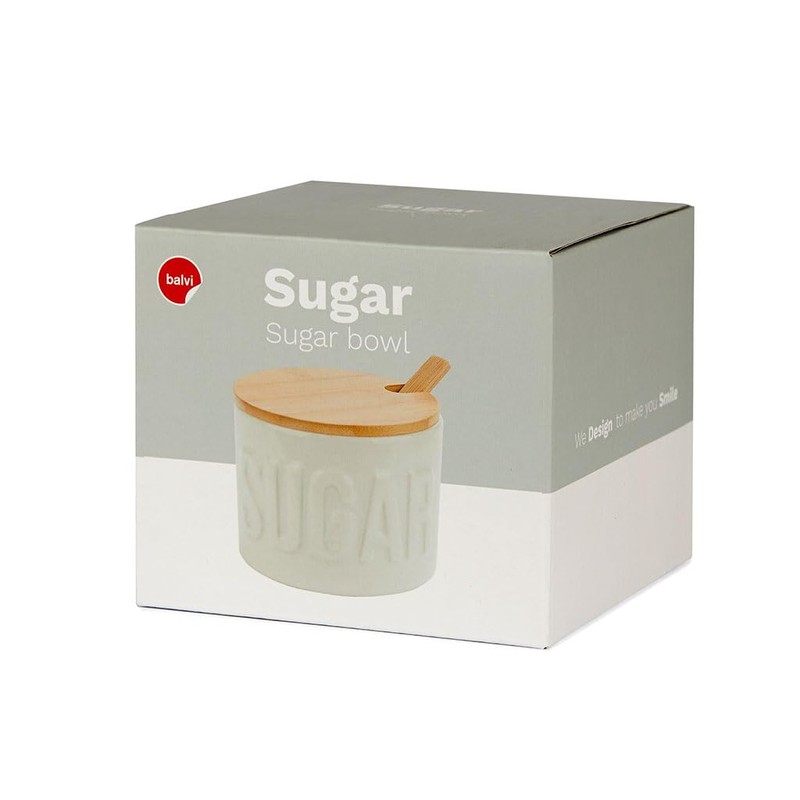 balvi Sugar Bowl Colour White Elegant Ceramic / Bamboo Sugar