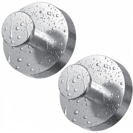 LECHI Suction Cup Hooks, Stainless Steel Waterproof Suction Cup Hooks,No Drill Towel Hooks for Bathroom Wall,Kitchen,Glass,Mirror,Tile to Hang Towels,Robes,Loofah-Silver (Sliver*2)