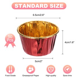 uxcell Mini Metallic Foil Cupcake Liners for Baking Cupcake, 50Pcs Cupcake Muffins Liners Cupcake Holders Paper Greaseproof Wrappers for Wedding, Showers, Gift, Red/Gold