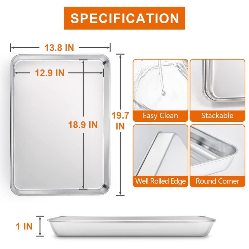 E-far Extra Large Baking Sheet, 20”x14” Stainless Steel Cookie Sheet