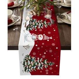 Christmas Decorations,Christmas Table Runner - Cotton Linen 36 Inches, Snowman Rustic Red Snowflake Bed Runner Dress Scarves, Farm Xmas Tablerunner for Dining/Holiday/Coffee Table