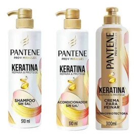 Rutina Pantene Keratina Sal Shampoo Acondicionar Crema