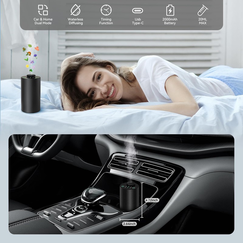 Waterless Essential Oil Diffuser Battery Operated Cordless Aromatherapy Diffuser with