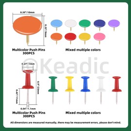 Keadic 600Stück Bunte Push Pins & Vinyl-beschichtete Thumbtacks, Karte Pins, Flachdaumen Tacks Bunte Push Pins, Pushpins Bunt für Büro, Dokument Organisieren