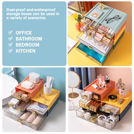 DETEIN 2 PACK Desk Organizer with Drawer Stackable Storage Drawer Small Desktop Drawer Plastic Clear Desk Organization Storage Box for Accessories, Markers, Clips, Cables (White,M-2 Drawer,Pack of 2)