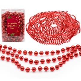 HOVUK® 10M Shiny Bead Garland, Shatterproof Red Bead Chain, Plastic Pearl Beads Christmas Garland, Traditional Luxury Christmas Tree Decoration