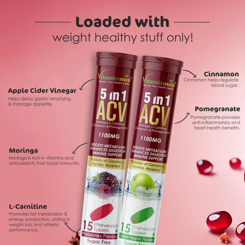 Vitaminnica ACV 5in1 Moringa Effervescent Tablets- 1100mg | Mixberries Flavor