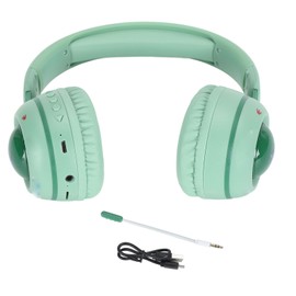 Kids Bluetooth Headphones with RGB Lights 15H Playtime HiFi Stereo Wireless and Wired Kids Headset with Detachable Mic Green
