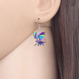 DOWAY Acrylic Dragon Gifts Fantasy Dragon Earrings for Women Western Dinosaur Jewelry Dino Accessories Cool Stuff Animal Charms (Purple)