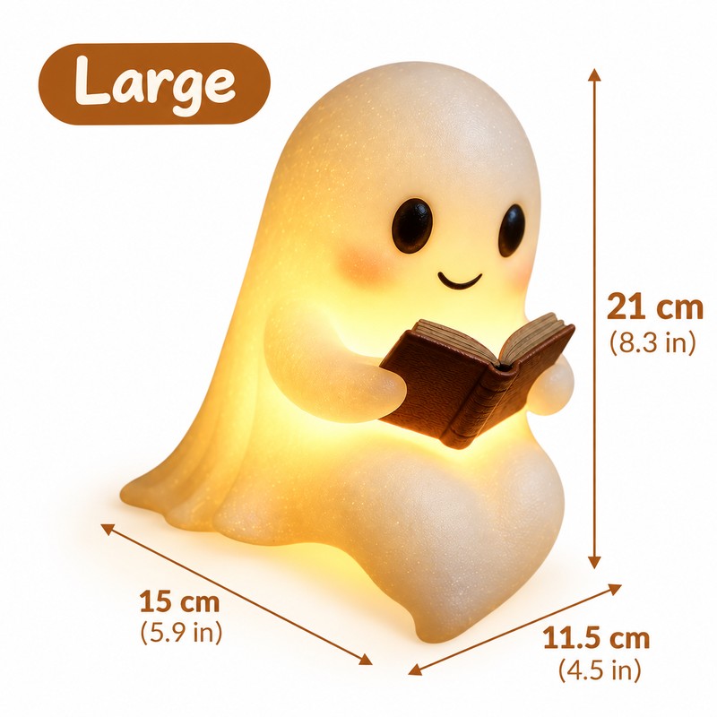 Ghost Reading Night Light for Halloween Decor – Cute Resin