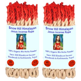 Jesus Rope Incense, 3.5" Length - Each Packs X 45 Rope Organic Composed of 26 Ritual Ingredients Snow Hill Himalayan Handmade Jesus Rope Incense (2 X Pack)
