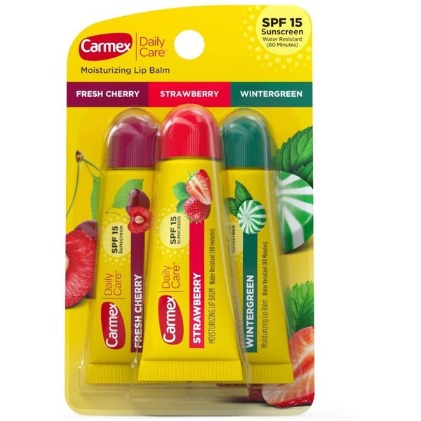 CARMEX Moisturizing Lip Balm Variety Pack - Fresh Cherry, Strawberry, Wintergreen .35 oz tube