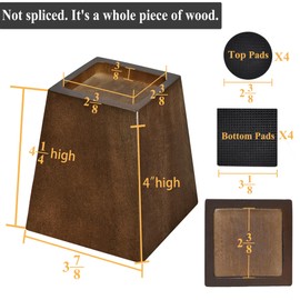 Sopicoz Wooden Furniture Risers Tapered Bed Risers (Brown 4pcs, 4 inch Pyramid)
