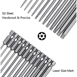 YUHIAKE 12-Piece Torx Bit Set Long with Hole, T6-T40 100 mm Length, Torx Long Screwdriver Bit Set, Torx Bit Set Long Magnetic, 1/4 Inch Hex Shank