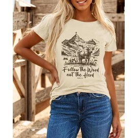 Migxsaf Western Christian Cowboy Rodeo Shirts for Women Cowgirl Jesus Bible Verse God Shirt Religious Faith Vintage Tshirts(Apricot,XL)