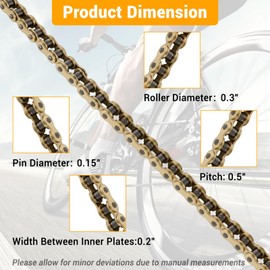 420 Motorcycle Chain 132 Links Gold, Compatible with 50 70 90 110 125 212cc TaoTao Apollo Baja SSR Dirt Bike ATV Quad Go Kart Mini Bike Scooter, Roller Chain with Chain Breaker & 10 Master Link