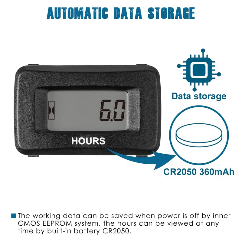 Runleader Digital Inductive Hour Meter, Waterproof Design for Lawn Mower