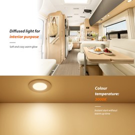 Dream lighting RV LED Recessed Ceiling Lights 12V Trailer Boat Interior Downlight Warm White Lighting 3W 2.75inch Chrome Shell Pack of 2