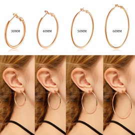 Candyfancy Hoop Earrings gold silver Plated for Women Girls Fashion Round Loop Circle Huggie Hoops Earrings 30mm 40mm 50mm 60mm Silver Gold Rose Gold Black Stainless Steel