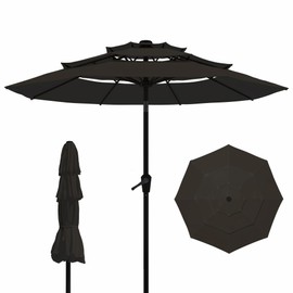 Tobeos 9FT 3 Tiers Patio Umbrella With Auto Tilt and Crank, Outdoor Table Market Umbrella with 8 Sturdy Ribs for Garden,Lawn,Deck,Backyard and Pool,Black