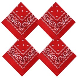 CLOSOCKEY 4PCS Colored Bandana for Women Men Paisley Pattern Square Cowboy Multi-purpose Headband Hair Scarf Handkerchief Head Wrap (Red)