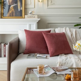 Rythome Set of 2 Velvet Throw Pillow Covers for Couch and Bed - 18"x18", Mauve Dusk