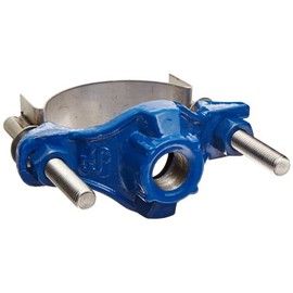 Smith-Blair Ductile Iron with Stainless Steel 304 Straps Service Saddle, Stainless Steel Bolt, 2 Bolts, 4" Pipe Size, 3/4" CC Outlet