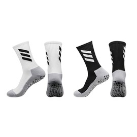 ZANZER (2 Pairs) Men's Grip Socks Soccer Anti Slip Athletic Socks for Men Non-Skid Football Basketball Socks with Grip Pads (Black + White)