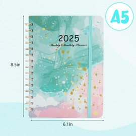 lelewangluo 2025 Diary, Diary 2025 Week to View from Jan. 2025 to Dec. 2025, A5 Diary 2025 with Hard Cover, 21.5 x 15.5x 1.6 cm (green)