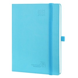 POPRUN Planner 2025-2026 (Medium - 6.5'' x 8.5'') Academic Weekly Calendar (July 2025 - June 2026) with Hourly Time Slots, Monthly Tabs, 100GSM Thick Papers, Leather Soft Cover - Blue Green