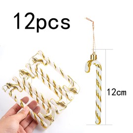HERZWILD 12Pcs Golden Glitter Candy Cane Christmas Tree Decorations Christmas Plastic Candy Cane Christmas Tree Hanging Pendant Ornament for Holiday Party Decoration Favorhanging (gold)