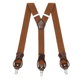 Kohentact Men's Braces with Clip and Button Fastening, Includes 6 Buttons, 3.5 cm Width Y Shape for Heights up to 200 cm Suspenders for Men 1, brown