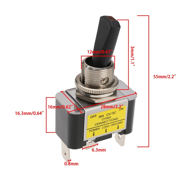 VGOL 2Pcs 12V 30A 3 Pin On Off Toggle Flick