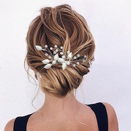 Fashband Bridal Wedding Hair Pins Clips Chip Leaf Opal Pearl Hair Accessories Bridal Headpiece for Women and Girls (Pack of 2)