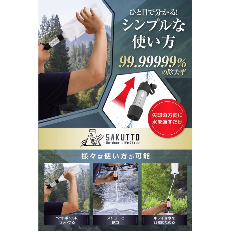 SAKUTTO Portable Water Purifier, Water Purifier, Filter, Outdoor, Disaster, Set