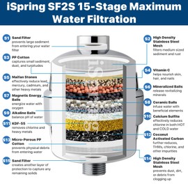 iSpring SF2S 15-Stage High Output Universal Shower Filter with Replaceable Cartridge, Better Skin, Softer Hair, and Stronger Nails, Chrome