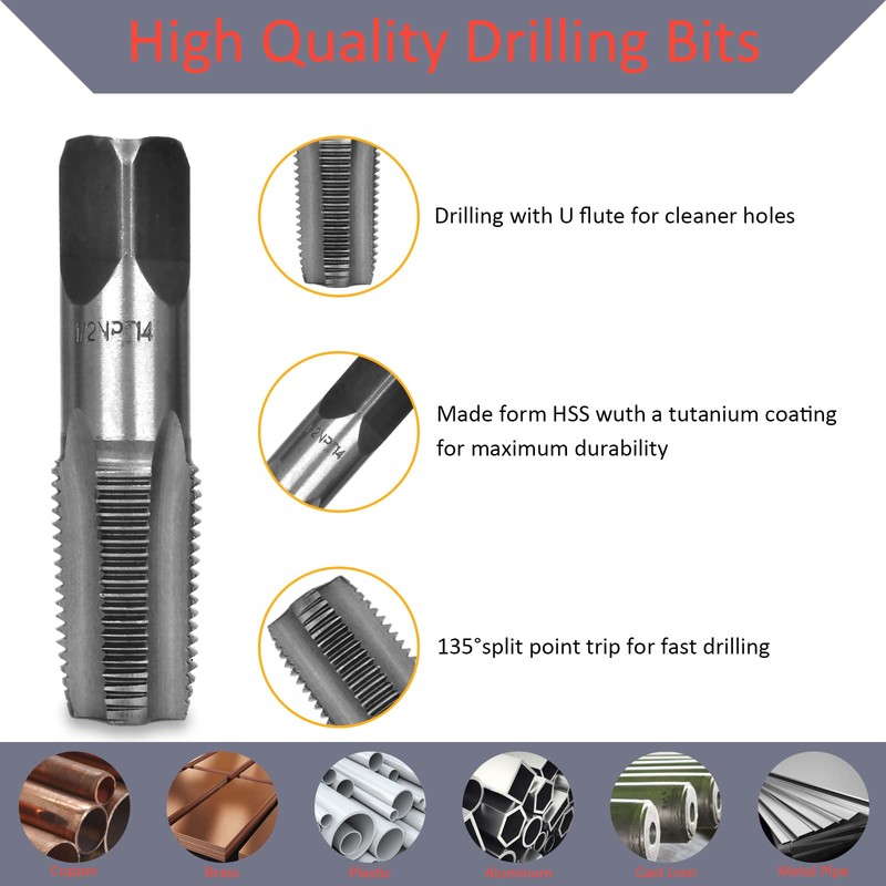 Professional 5 Piece NPT Pipe Tap Set, Carbon Steel NPT