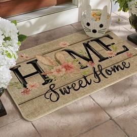 Artoid Mode Home Sweet Home Bunny Flowers Easter Doormat, Home Decor Low-Profile Switch Rug Door Mat Floor Mat for Indoor Outdoor 17x29 Inch