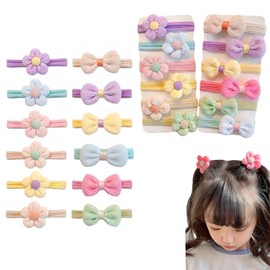 Children's Hair Tie, Set of 12, Painless, Baby, Hair Accessories, Stylish, Cute, Flower Ribbon, Bowknot, No Traces, Hair Ornaments, Kids, Girls, Elementary School, Preschool, Present, Soft, Pastel