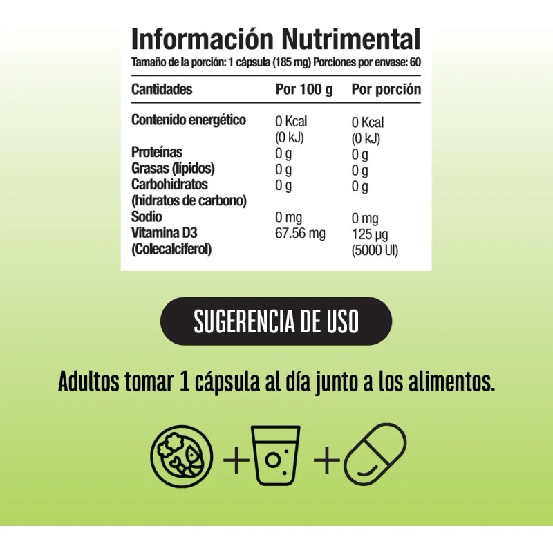 Vitamina D3 5000 U.i - 60 Cpsulas Sin Sabor
