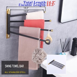 GERZWY Wall Mount Bath Towel Rack with 4 Arms Hanger Towel Holder Bathroom Swing Arm Towel Bars Organizer Stainless Steel (Black & Gold) HYG04-BD