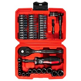 LLNDEI 48 Piece 1/4 Inch Mini Socket Ratchet Wrench Set, Metric Shallow Socket (4-14mm) 6-Point,with 72 Teeth Mini Ratcheting Wrench, Screwdriver Bit Set, Universal Joints and 3 Inch Extensions
